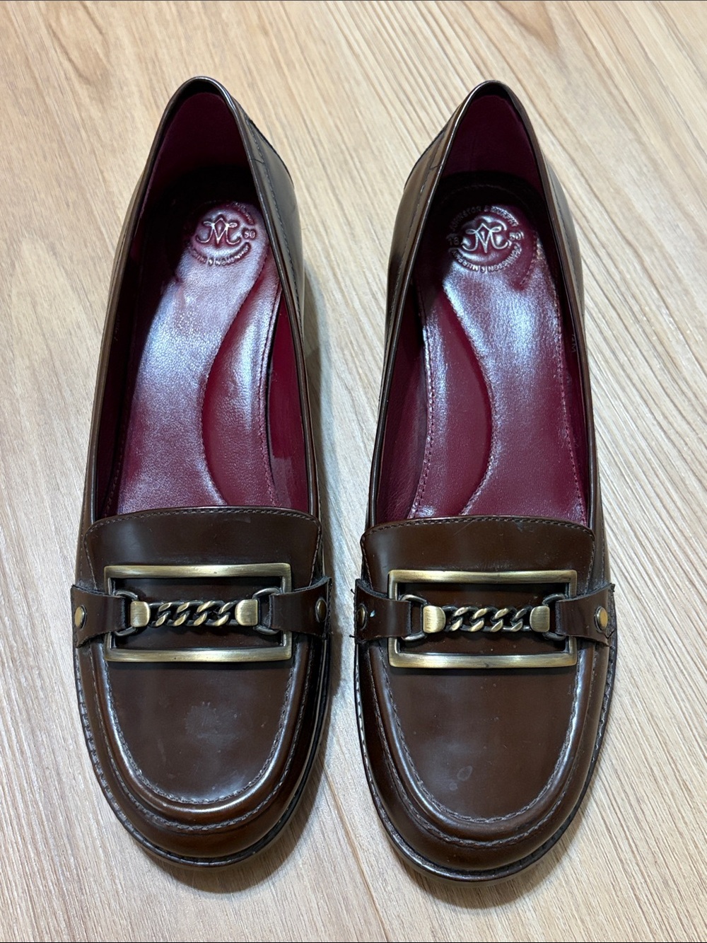Johnston & Murphy Brown Loafers Gold Tone Chain Hardware Women’s 7.5M